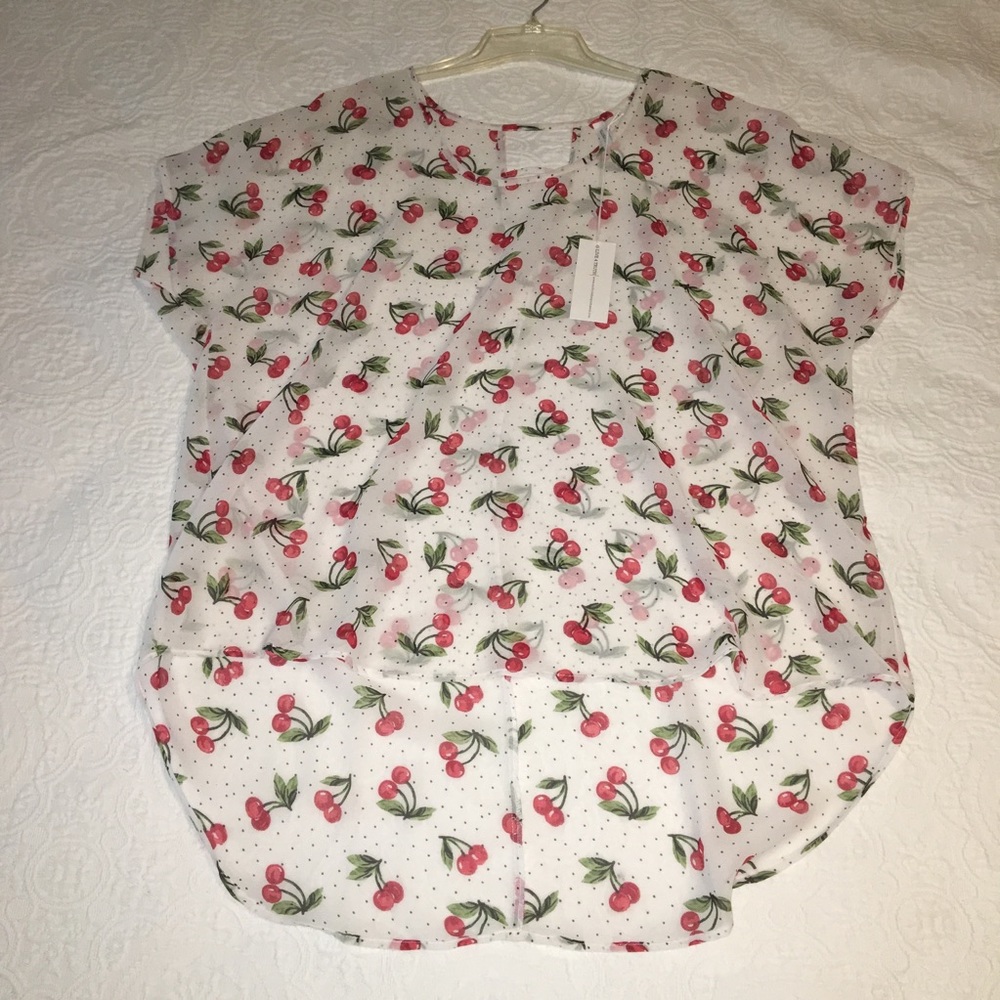 Plus size Semi sheer cherry hi-lo top